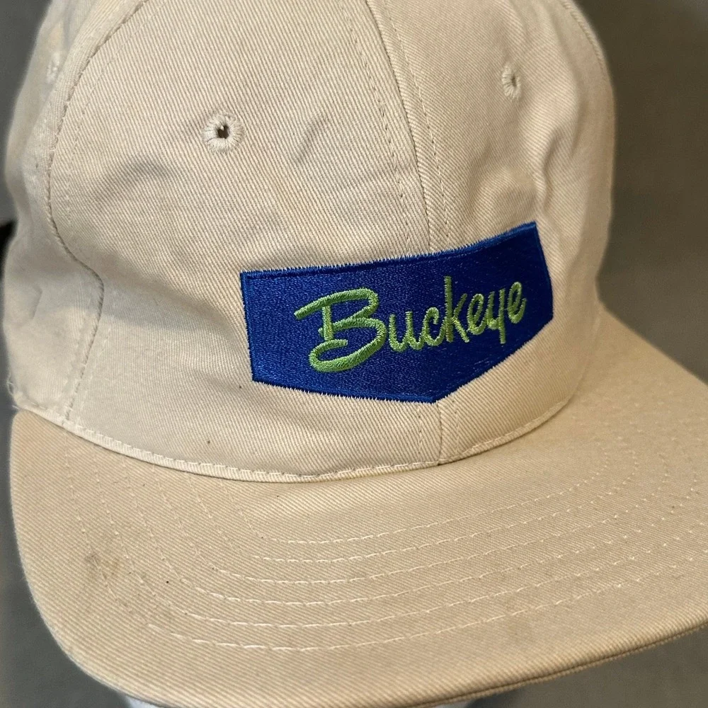 Vintage Cap America Buckeye Hat Tan Cotton Strapback Dad Cap‎ Leather Strap